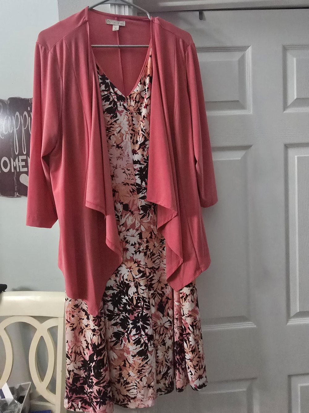 Floral V-Neck Dress with Pink Overlay Jacket